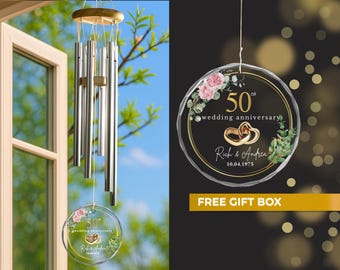 Personalized 50th Anniversary Wind Chime: Golden Keepsake Ornament