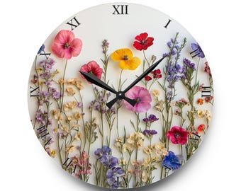 Floral Wall Clock, Unique Botanical Large Wall Clock, Bold Flower Modern Clock, Flower Art Decor, Kitchen Clock, Beautiful Flower Timepiece