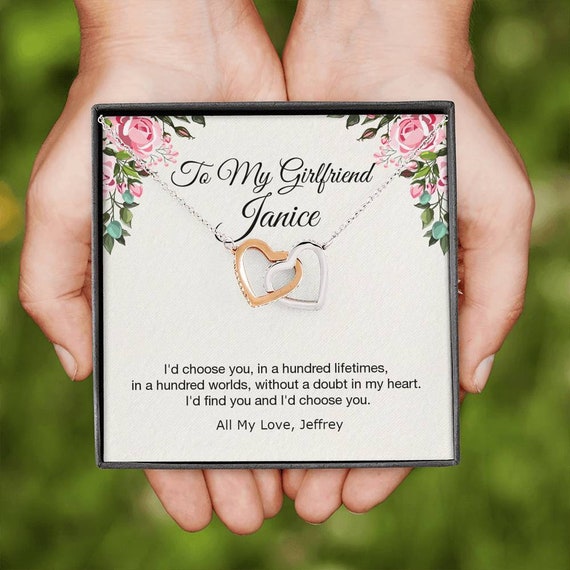 Interlocking Heart Necklace for Girlfriend from Boyfriend,Promise Necklace for Her,Valentine gift for Girlfriend,To my Girlfriend Gift card