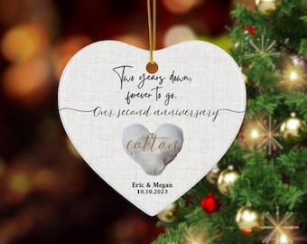 Personalized 2nd Wedding Anniversary Ornament, 2nd Anniversary Gifts, Second Anniversary Gift, Cotton Anniversary Gift For Husband Wife