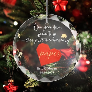 Personalized 1st Wedding Anniversary Glass Ornament, One Year Anniversary Gifts, First Aniversary Gift, Paper Anniversary Gift For Husband