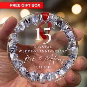 Personalized 15th Anniversary Sun Catcher, 15 Years Married Gift, Fifteen Anniversary Gift, Crystal Anniversary Gift For Parents Wife