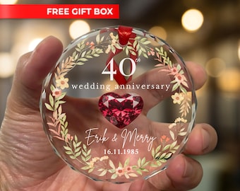 Personalized 40th Wedding Anniversary Glass Sun Catcher, 40 Years Anniversary Gifts for Parents, Forty Wedding Gift, Ruby Anniversary Gift