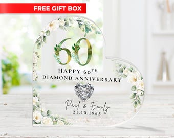 Personalized 60th Anniversary Acrylic Heart Plaque: Diamond Jubilee Keepsake