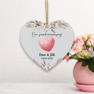 Personalized 2nd Wedding Anniversary Ornament, 2nd Annivesary Gifts, Second Anniversary Gift, Cotton Anniversary Gift For Husband Wife