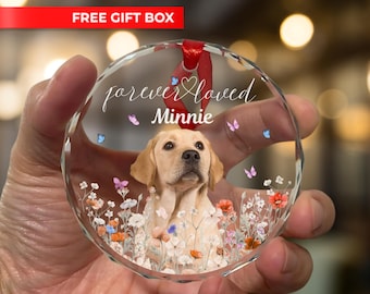 Custom Dog Photo Glass Ornament, Personalized Pet Portrait Keepsake Gift, Pet Loss Memorial Gifts, Cat Christmas Picture Ornament