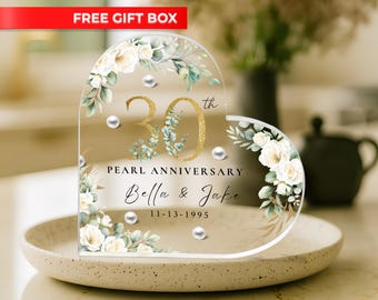 Custom 30th Wedding Anniversary Cake Topper, Pearl Anniversary Heart Plaque Gifts for Parents Husband Wife, Personalized Elegant Keepsake