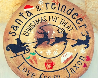 Santa Treat Board, Personalised Christmas Eve Board, Christmas Santa Plate, Wood Slice Design,2 Sizes