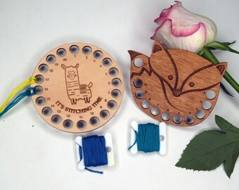 Organizzatore di fili per punto croce, organizer per fili da ricamo, contenitore per fili, porta fili, lama, volpe, supporto per ricamo, porta fili in legno