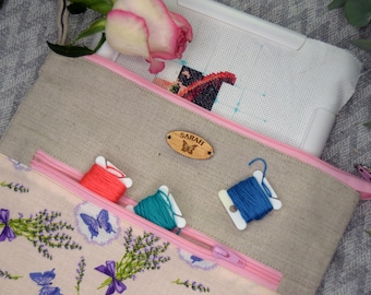 Cross stitch project bag for cross stitch - Bag for hoop with name for stitcher