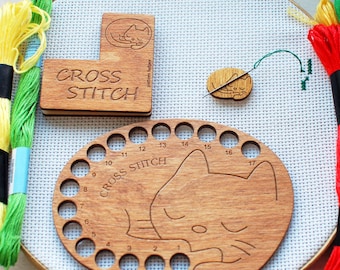 Accessory set 3 pcs for cross stitch - Needle minder Pattern helper Floss organizer