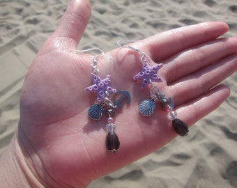 Handmade lilac starfish earrings