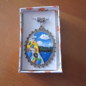 Cameo hecho a mano en fimo con paisaje marino Grecia