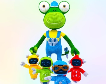 Mecánica de Gecko, Muñecas de ganchillo hechas por fanáticos inspiradas en Gecko's Garage, Juguete de dibujos animados de Gecko's Garage, Amigurumi divertido para niños pequeños, Muñeca de punto Gecko