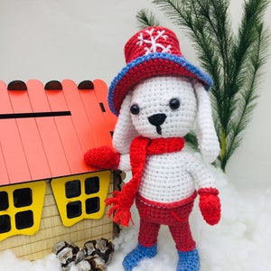 Snow Bunny Crochet Christmas Ornament, Amigurumi Christmas Tree Ornaments, Knitted Bunny for Christmas, Noel Ornaments, Crochet Noel Gifts