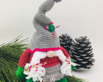 Female Holiday Gnome, Gnome Crochet Gift, Knitted Gnome Gift, Stuffed Gnome Toy, Gift for Christmas