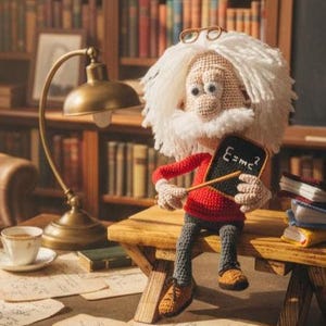 Albert Einstein Crochet Doll, Science Themed Back to School Gift, Physicist Plushie, Einstein Statue, Einstein Bookshelf Decor, Science Art