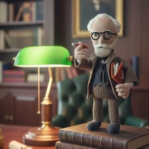 Sigmund Freud Amigurumi Bookshelf Decor, Handknitted Academician Doll, Sigmund Freud Plush Doll, Freud Art, Psychology Gifts, School Gifts