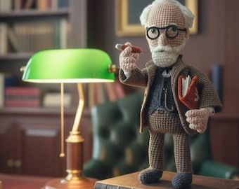 Sigmund Freud Amigurumi Bookshelf Decor, Handknitted Academician Doll, Sigmund Freud Plush Doll, Freud Art, Psychology Gifts, School Gifts