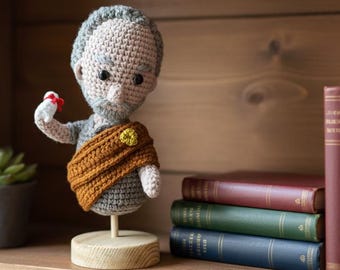 Handgemaakte gehaakte Marcus Aurelius-buste, stoïcijns decor