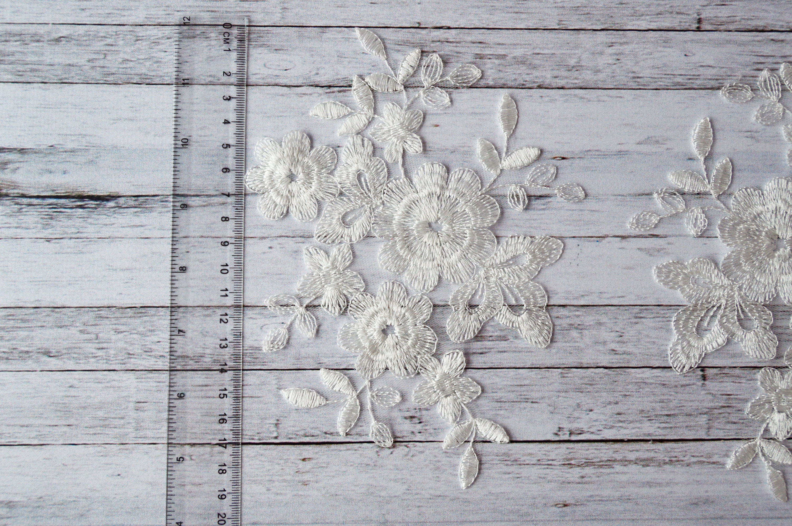 Lace flowers pair appliques Off white embroidered flowers | Etsy