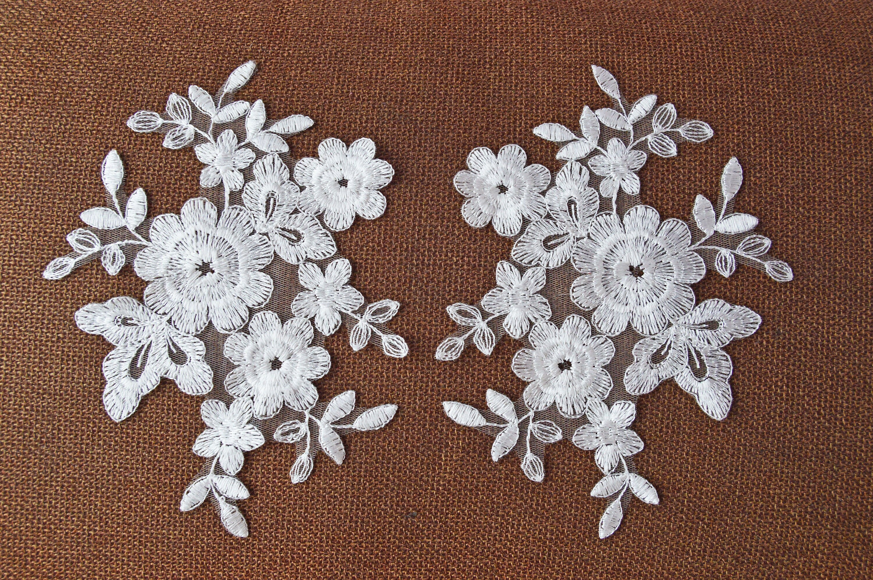 Lace flowers pair appliques Off white embroidered flowers | Etsy