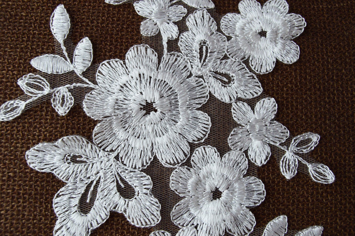 Lace flowers pair appliques Off white embroidered flowers Etsy