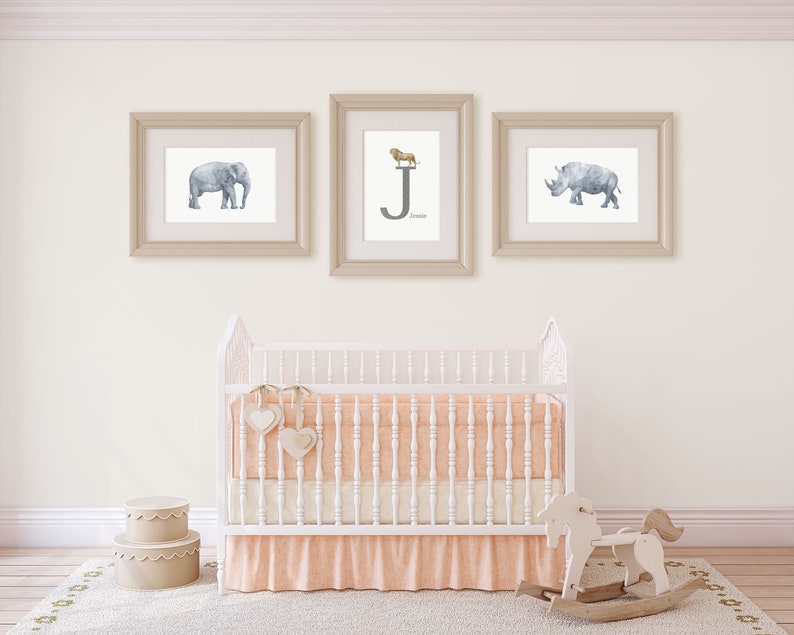 Safari Wall Art Animal Wall Art Personalised Name Initial Etsy UK