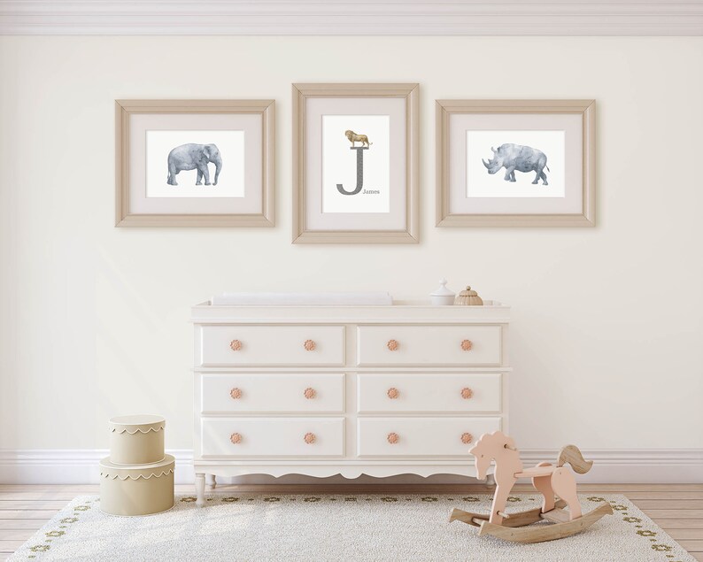 Safari Wall Art Animal Wall Art Personalised Name Initial Etsy UK