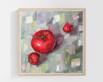 Tomato Tango Oil Painting: Small Still Life Kitchen Art, 8x8