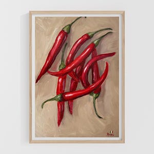 Kalabrien – Rote Chili Paprika 20 x 30 cm Stillleben Gemälde, Italienische Küchenkunst, Küchenkunst auf Holz, Süditalien