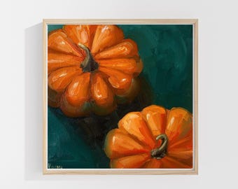 Framed Pumpkin Still Life Art Print: Fall Kitchen Wall Decor