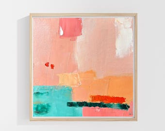 Abstract Oil Painting: Peach, Coral, Turquoise - Modern Textured Artwork