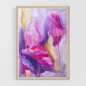 Purple Pink Abstract Oil Painting: Emotional Wall Art, 30x40 cm image 1