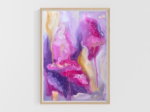 Purple Pink Abstract Oil Painting: Emotional Wall Art, 30x40 cm