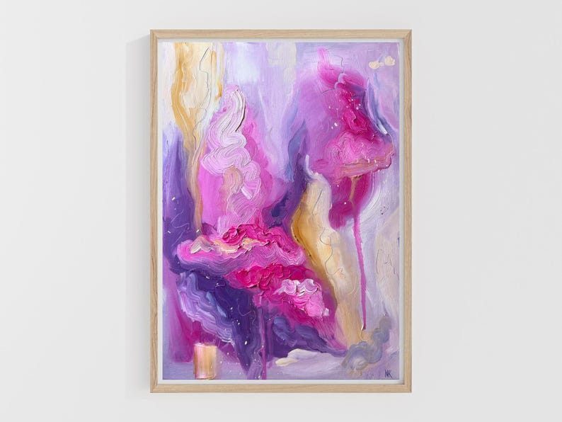 Purple Pink Abstract Oil Painting: Emotional Wall Art, 30x40 cm image 1