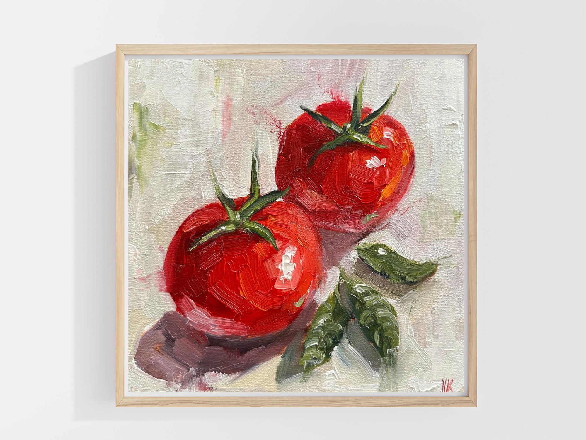 トマトの油絵 - 素朴なキッチンの静物画、20 x 20 cm - Etsy 日本