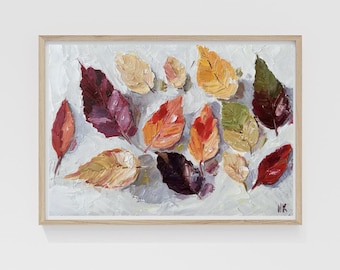 Autumn Leaves Oil Painting Print: Framed Rustic Fall Decor