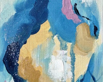 抽象油彩画 青と黄色 ミニ抽象油絵二連画：青と黄色のモダンアートセット - Etsy 日本