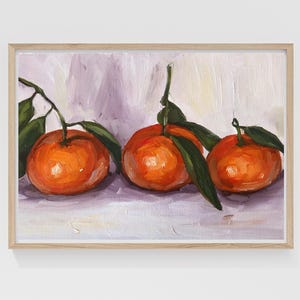 Clementines – Original Oil Painting on Canvas Paper, 30x20 cm Still Life Art with Leaves, Kitchen Fruit Wall Decor, Oranges Painting