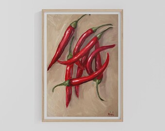 Framed Chili Pepper Art Print: Spicy Kitchen Wall Decor, Calabria Art