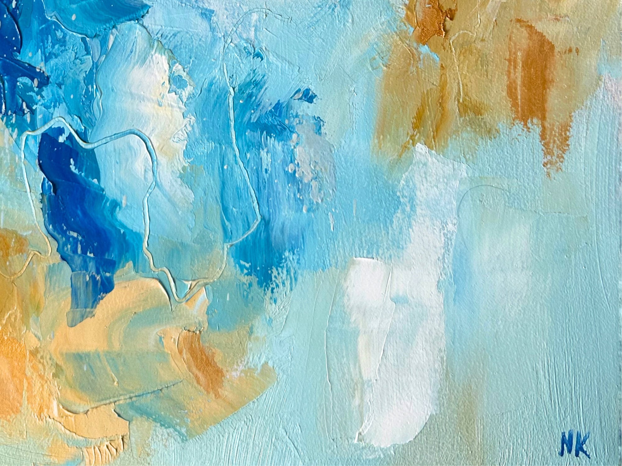 【S12号】good blue(portrait_s) oil painting A Day in Summer - Original Textured Artwork - Blue Gold