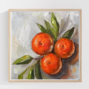 Tangerine Twist Oil Painting: Citrus Still Life, Colorful Kitchen Art