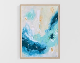 ミニ抽象油絵二連画：青と黄色のモダンアートセット - Etsy 日本