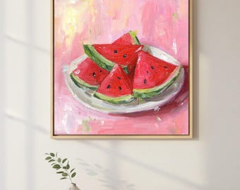 Watermelon Art Print, Summer Fruit Still Life, Kitchen Decor