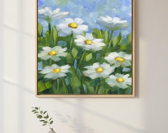 Daisy Art Print: Floral Oil Painting Reproduction, Cottagecore Decor