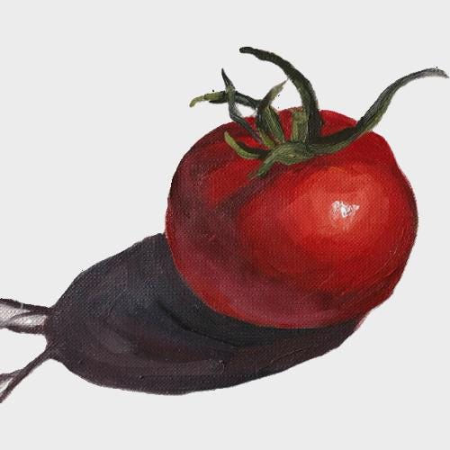 トマトの油絵 - 素朴なキッチンの静物画、20 x 20 cm - Etsy 日本