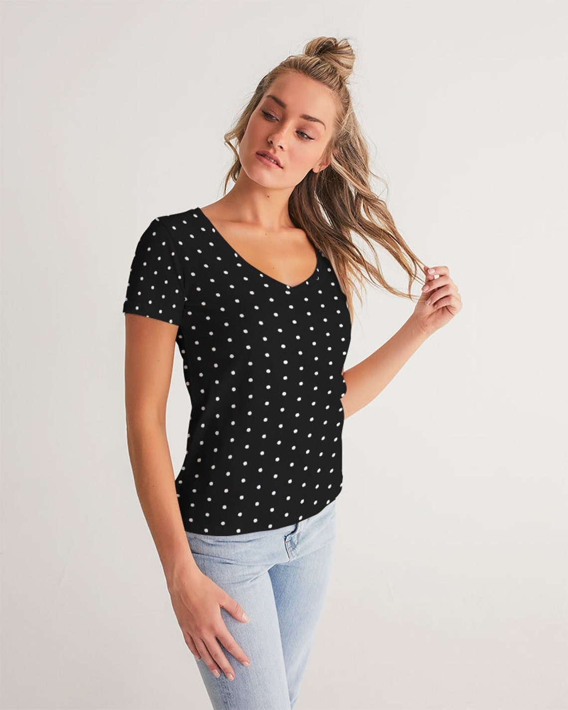 Polka Dots Women's VNeck Tee Polka Dots Pattern TShirt Etsy