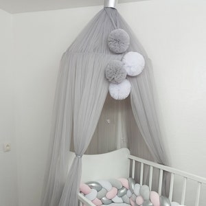 Baby nursery canopy for bed, Newborn crib decor, Canopy for baby room, Play canopy, Baldachin, Canopy for princess room, Boys canopy gray