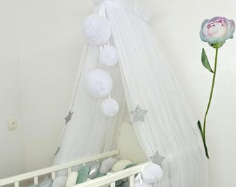 White Tulle Crib Canopy, Kids Nursery Hanging Baldachin